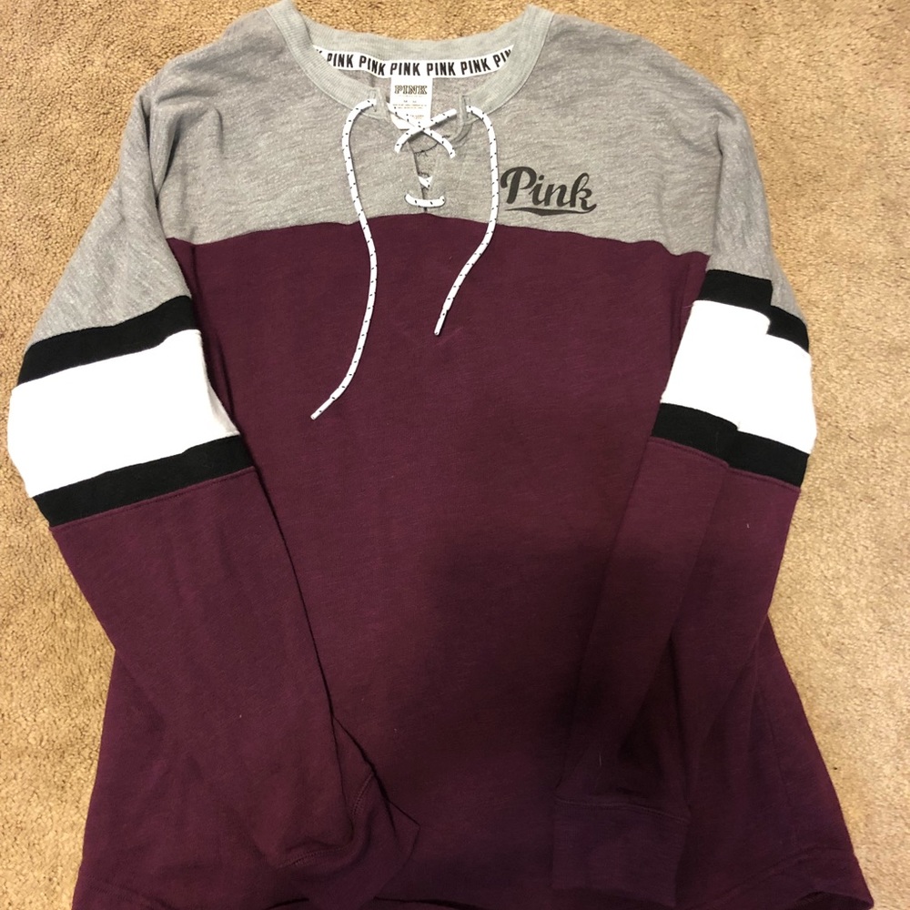 Pink Pull Over Lace Up Hoodie